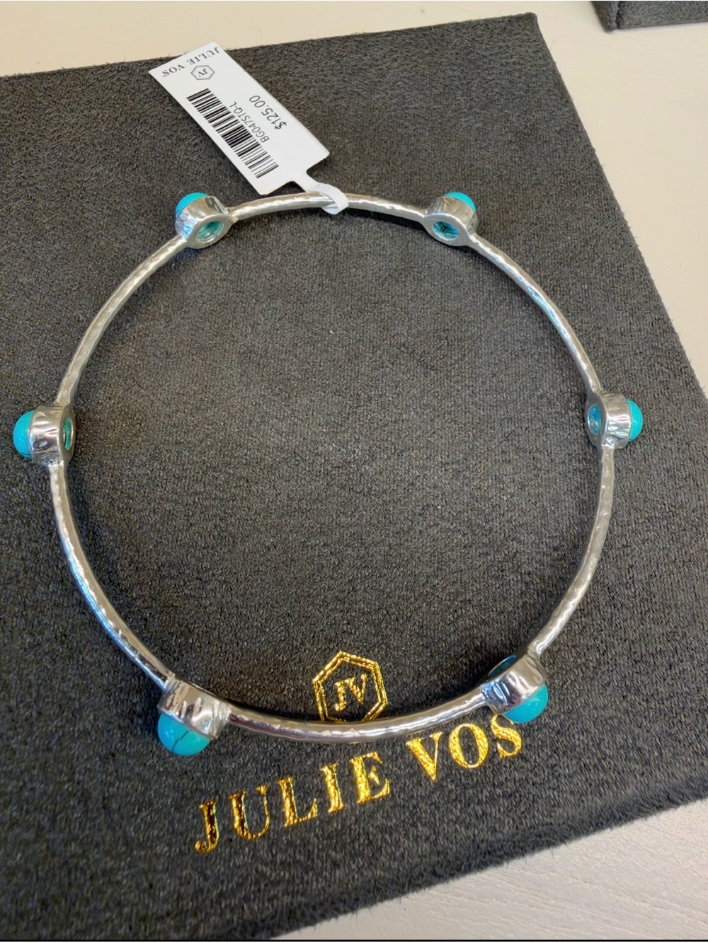 Julie Vos Silver Hammered Bangle with Turquoise Bead Accents